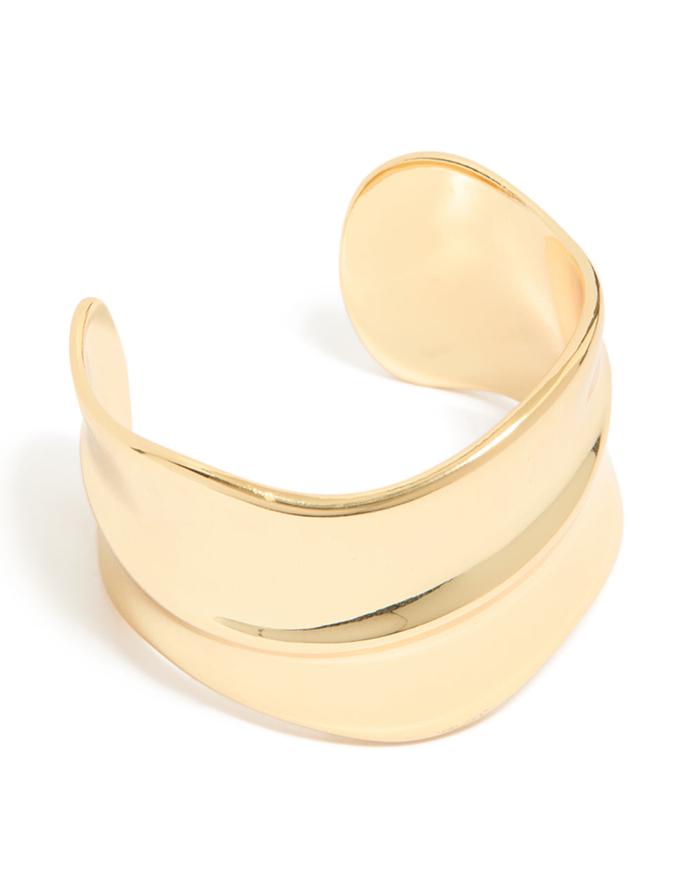 Gold plated wide organic wrist cuff in statement bangle style front view