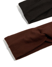 Crafted from solid ribbed slim stretch material, these chocolate brown and black headbands come in a 2-pack detail view - link has visual effect only