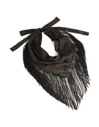 Showcasing a tassel fringe scarf in solid black fabric front view - link has visual effect only