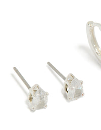 Designed with silver plated cubic zirconia hoop and stud earrings 2-pack close up view - link has visual effect only