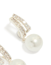 Designed with silver plated cubic zirconia illusion pearl drop earrings and hoop closure post detail view - link has visual effect only
