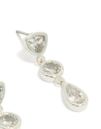 Presenting silver plated cubic zirconia organic circles triple drop earrings post detail view - link has visual effect only