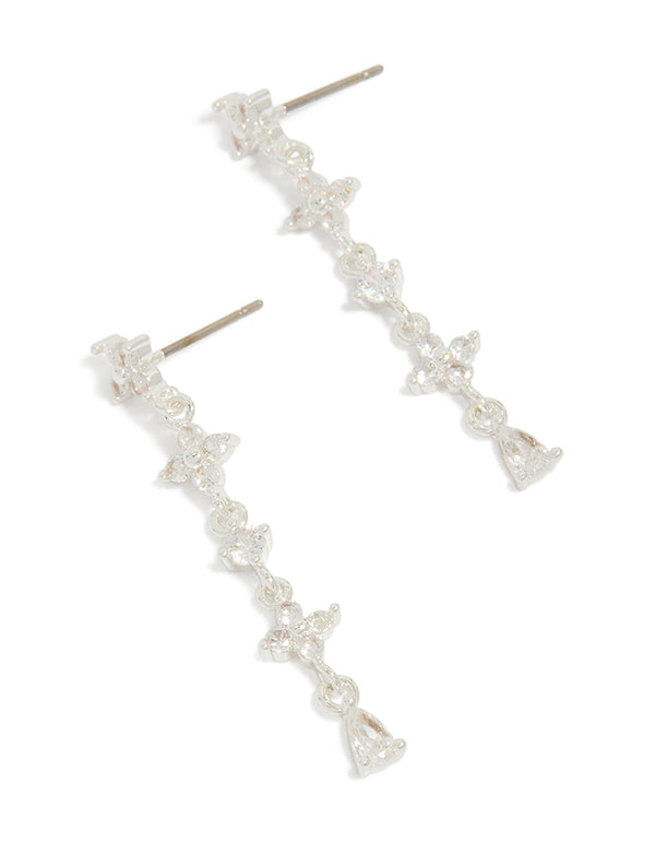 Silver Plated Cubic Zirconia Flower Drop Earrings
