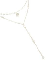 Beautifully crafted cubic zirconia in a statement style layered Y-necklace front view - link has visual effect only