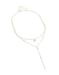 Elegant silver plated cubic zirconia layered Y-necklace in statement style close up view - link has visual effect only