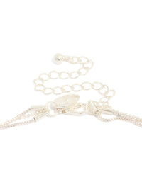 Beautifully designed a triple-layered drop necklace with beads, round-cut cubic zirconia, crafted from silver-plated material in a silver color clasp detail - link has visual effect only