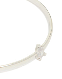 Displaying silver plated rectangular and teardrop cubic zirconia bangles in a 2-pack close up view - link has visual effect only