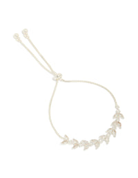 Showcasing a silver plated cubic zirconia vine leaf toggle bracelet in a statement style front view - link has visual effect only