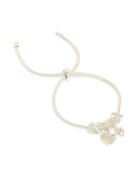 Showcasing a silver plated diamante heart rondell charms bracelet with beads and toggle closure front view - link has visual effect only
