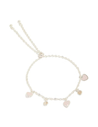Beautifully crafted silver plated cubic zirconia heart charms toggle bracelet front view - link has visual effect only