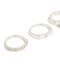 Featuring silver plated diamante inlay and band rings 4-pack in stackable style side detail view - link has visual effect only