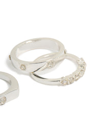 Crafted from silver plated material diamante inlay and band rings 4-pack in stackable style close up view - link has visual effect only