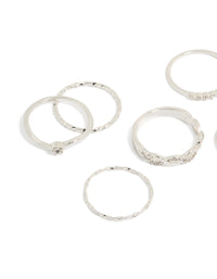 Featuring silver plated diamante and twisted rings 6-pack with solitaire cut statement design side detail view - link has visual effect only