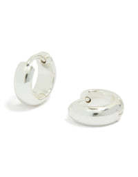 Showcasing chunky waterproof huggie hoop earrings crafted from silver plated stainless steel front view - link has visual effect only