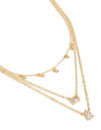 Discover this charm necklace featuring gold plated cubic zirconia in a triple layered design close up view - link has visual effect only