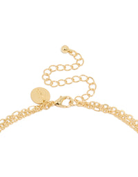 Beautiful charm necklace with gold plated cubic zirconia in triple layered style clasp detail view - link has visual effect only