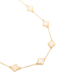 Gold Plated Pink Flower Clover Inlay Charms Necklace - link has visual effect only