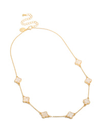 Gold Plated Pink Flower Clover Inlay Charms Necklace - link has visual effect only