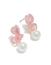 Rose Gold Plated Cubic Zirconia Butterfly Pearl Drop Earrings - link has visual effect only