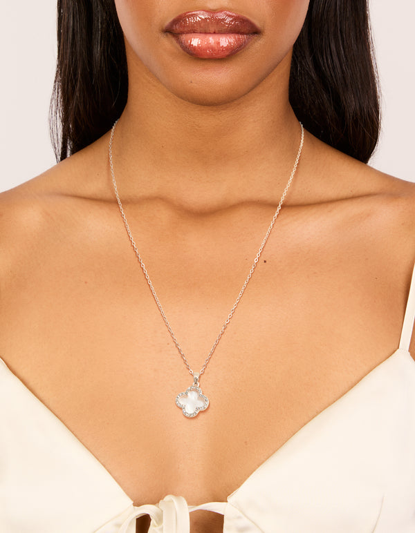 Rose Gold Plated Diamante & Pink  Outline Flower Pendant Necklace