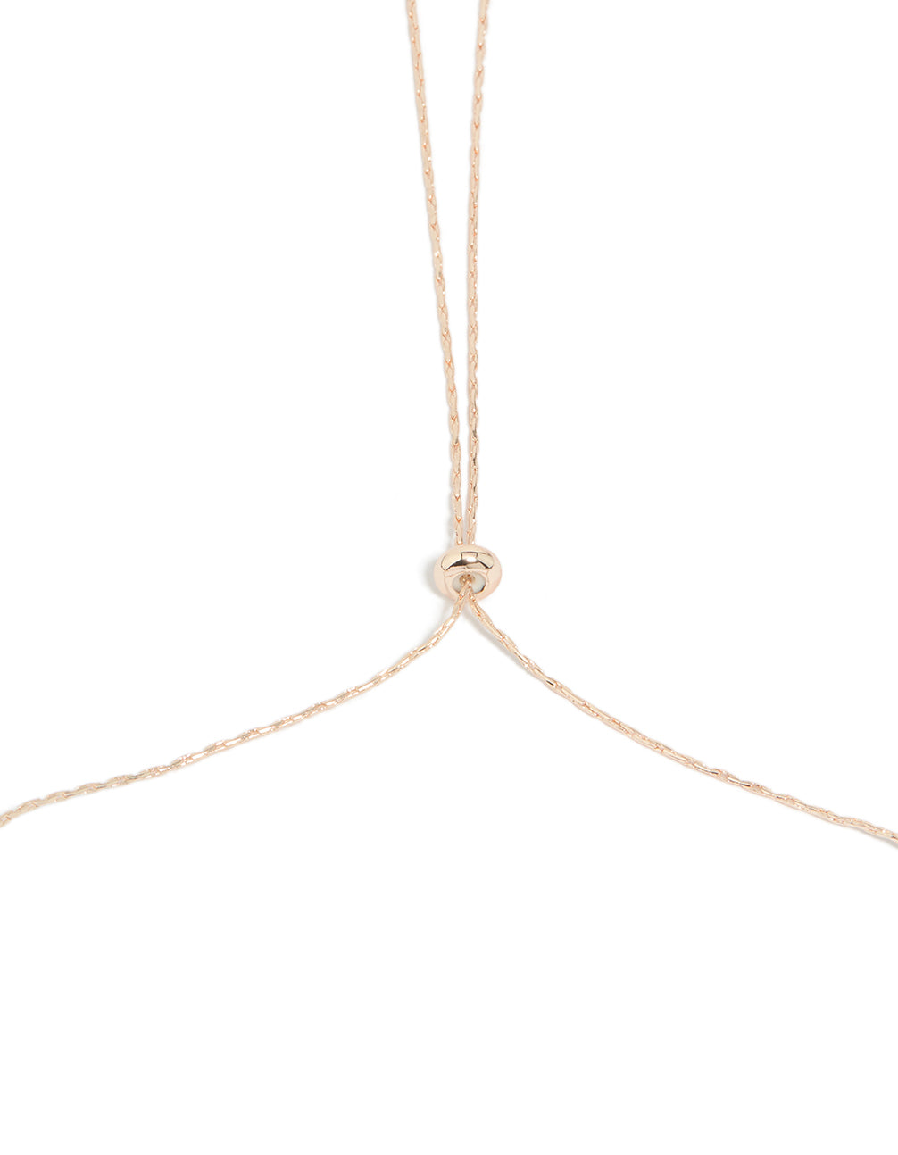 Designed with rose gold plated material featuring molten balls and beads with freshwater pearl adjustable necklace clasp detail view