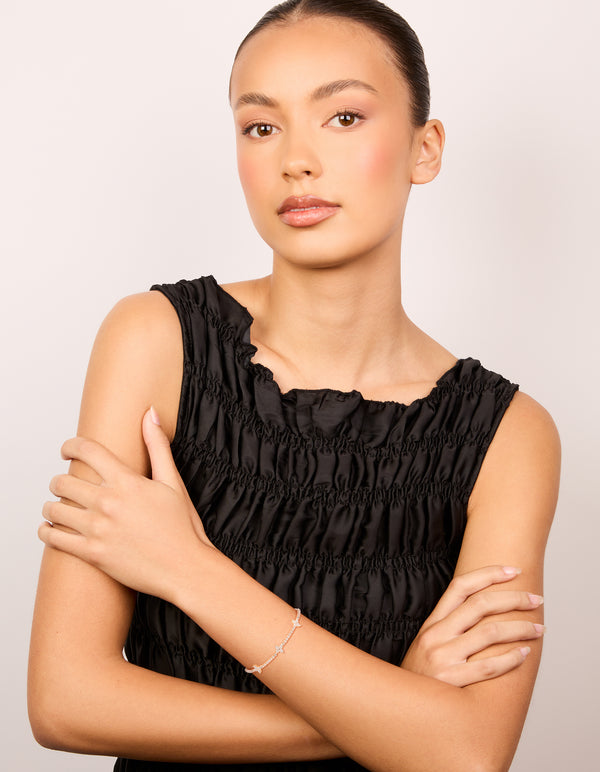 Rose Gold Plated Cubic Zirconia Flowers Toggle Bracelet