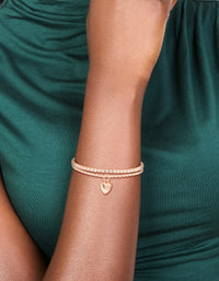 Rose Gold Plated Cubic Zirconia Tennis & Heart Layered Bracelet - link has visual effect only