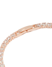 Designed with rose gold plated cubic zirconia mixed charm tennis bracelet featuring butterfly and heart charms closure detail view - link has visual effect only
