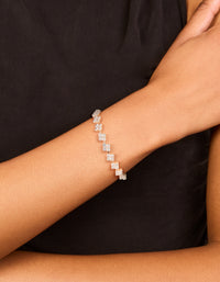 Rose Gold Plated Cubic Zirconia Flower Detail Toggle Bracelet - link has visual effect only