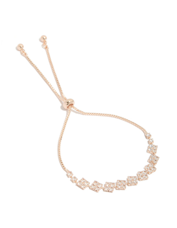 Featuring floral rose gold plated cubic zirconia toggle bracelet front view