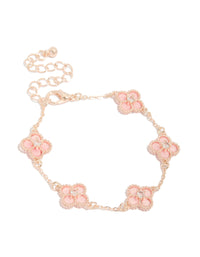 Rose Gold Plated Diamante Cente Pink Flower Charms Bracelet - link has visual effect only