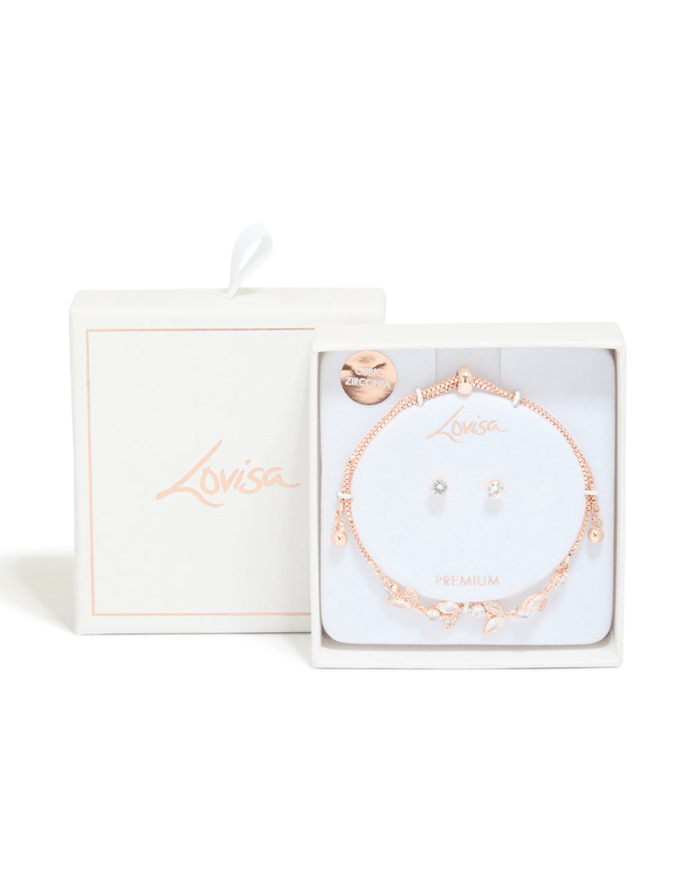 Rose Gold Plated Cubic Zirconia Vine Toggle Bracelet & Earrings Set