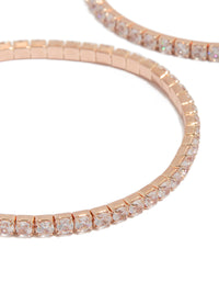 Highlighting rose gold plated cubic zirconia stretch tennis bracelets in a 2-pack with detailed close up view - link has visual effect only