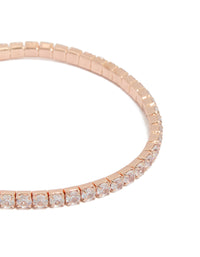 Highlighting rose gold plated cubic zirconia stretch tennis bracelets in a 2-pack with detailed close up view - link has visual effect only