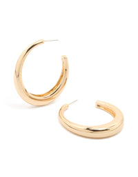 Classic gold plain wide hoop earrings front view - link has visual effect only