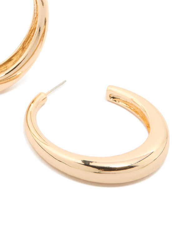 Crafted with gold plain wide hoop earrings post detail view