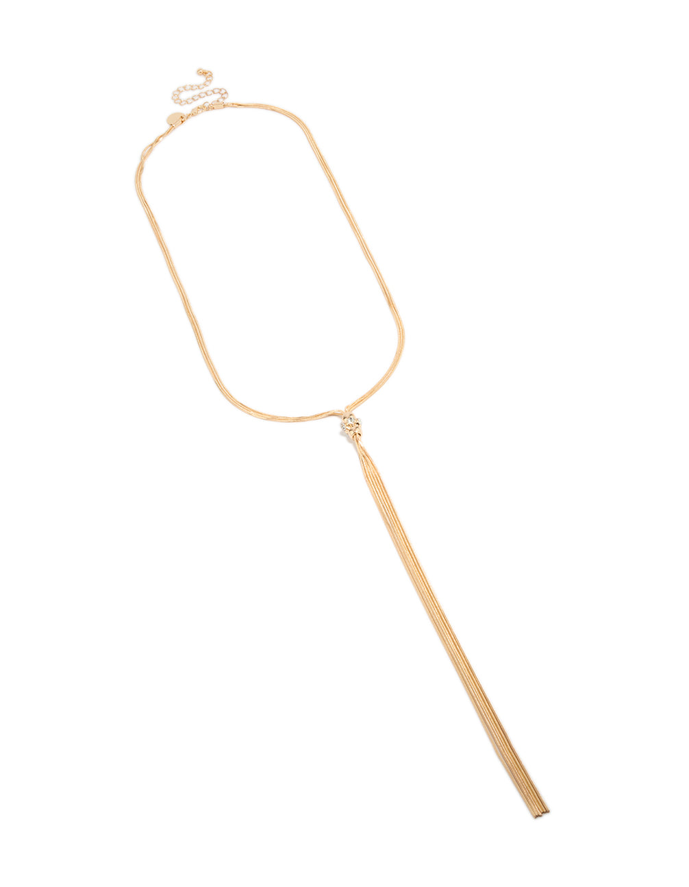 Elegant gold long snake tassel featuring necklace front view