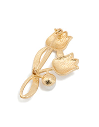 Gold Diamante Tulip Flower & Pearl Brooch - link has visual effect only