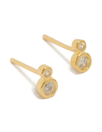 Featuring dainty stud earrings crafted from gold plated sterling silver with cubic zirconia in a double bezel setting front view - link has visual effect only