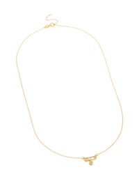 Crafted from gold plated sterling silver, this cubic zirconia safety pin necklace features heart front view - link has visual effect only