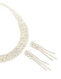 Silver Diamante  Sparkle Drop Earrings & Necklace Set - link has visual effect only