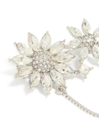 Silver Diamante Double Flower Chain Drop Brooch - link has visual effect only