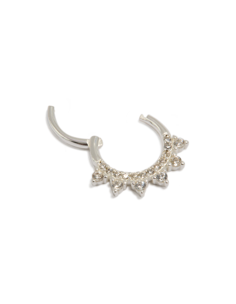 Exquisite sterling silver cubic zirconia spike clicker ring with statement detail view