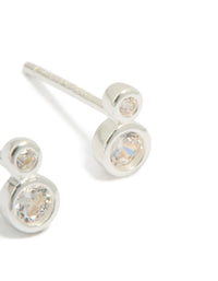 Crafted from sterling silver cubic zirconia double bezel set stud earrings showcasing post detail view - link has visual effect only