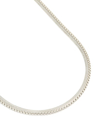 Showcasing mens waterproof stainless steel snake and box chain necklaces in a 2 pack in silver close up view - link has visual effect only
