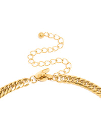 Explore a waterproof mens smooth cuban link necklace crafted from gold plated stainless steel clasp detail view - link has visual effect only