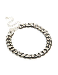 Featuring a mens waterproof stainless steel black link chain bracelet in silver front view - link has visual effect only