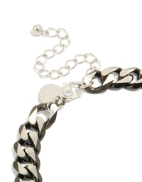 This mens waterproof stainless steel black link chain bracelet in silver closure detail view - link has visual effect only