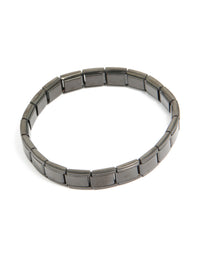 Showcasing a waterproof mens black coated metal stainless steel stretch link chain bracelet in dimgrey front view - link has visual effect only