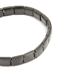 Featuring a waterproof mens black coated metal stainless steel stretch link chain bracelet in dimgrey close up view - link has visual effect only